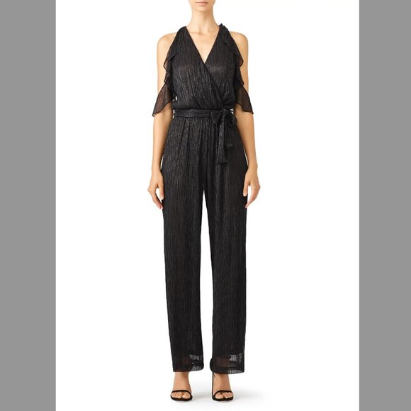 Waverly Grey Metallic Plisse Wrap Jumpsuit S *flaws - Picture 1 of 14